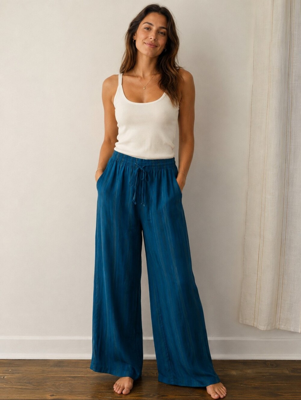 VINTAGE SILK drawstring wide-leg pants - size 10